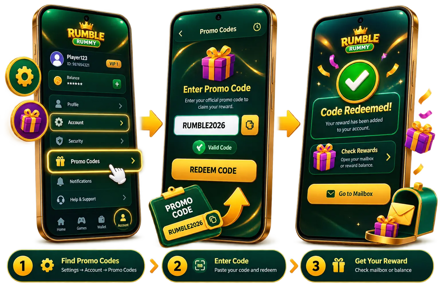 How to redeem a Rumble Rummy promo code in the app